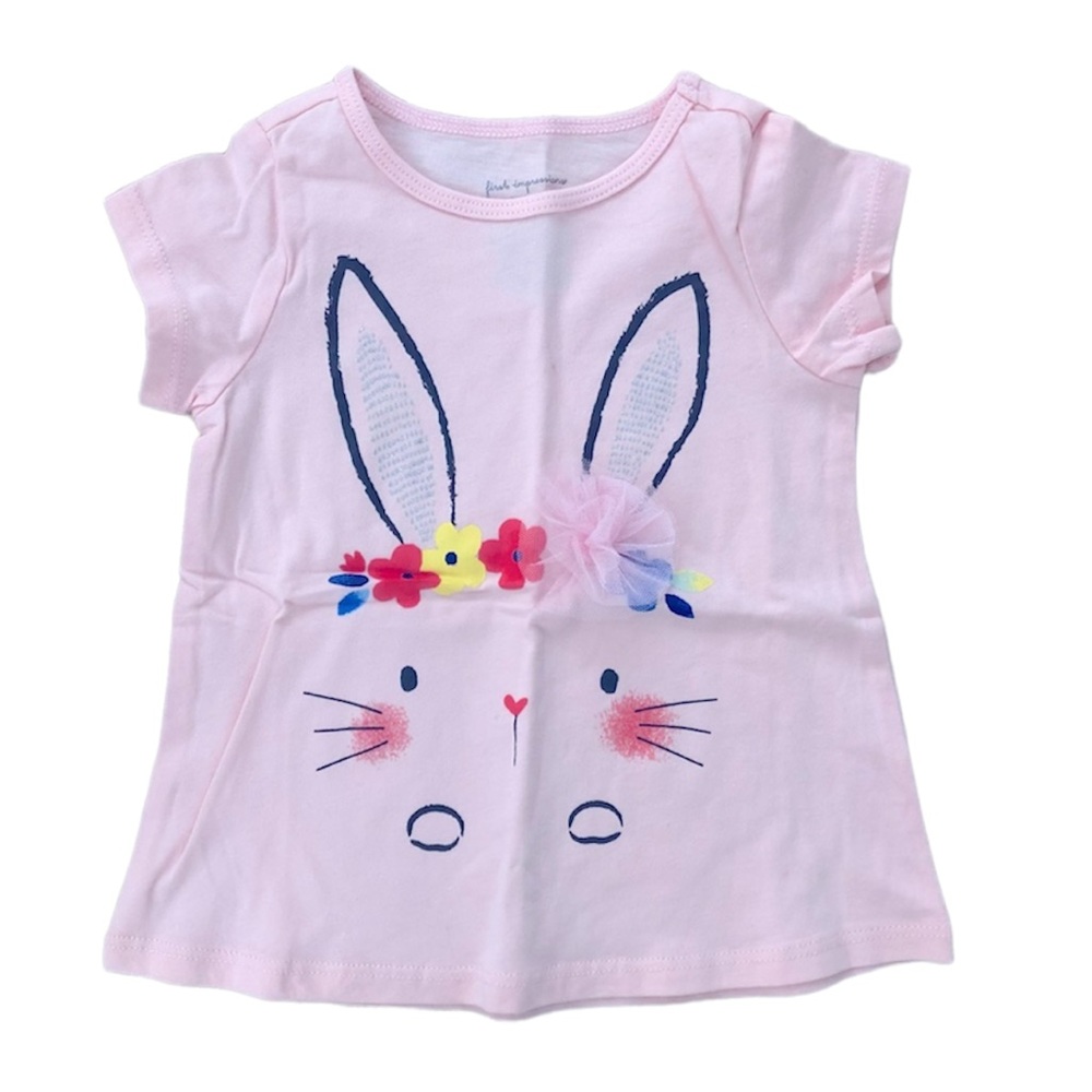 NWOT FIRST IMPRESSIONS Baby Girl Pink Bunny Short Sleeve Tee Shirt SIZE 12 MO